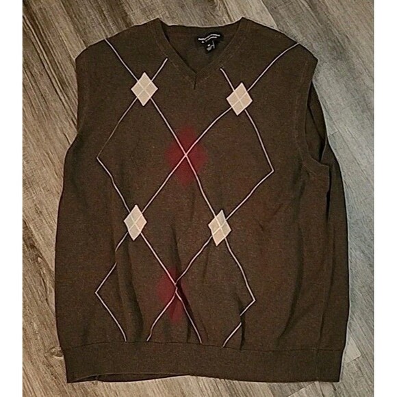 Roundtree & York Sweater Vest Mens XL Brown Argyle Preppy Academic Grandpa - Picture 1 of 8